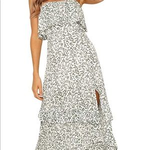 Summer Green and White Strapless Boho Maxi